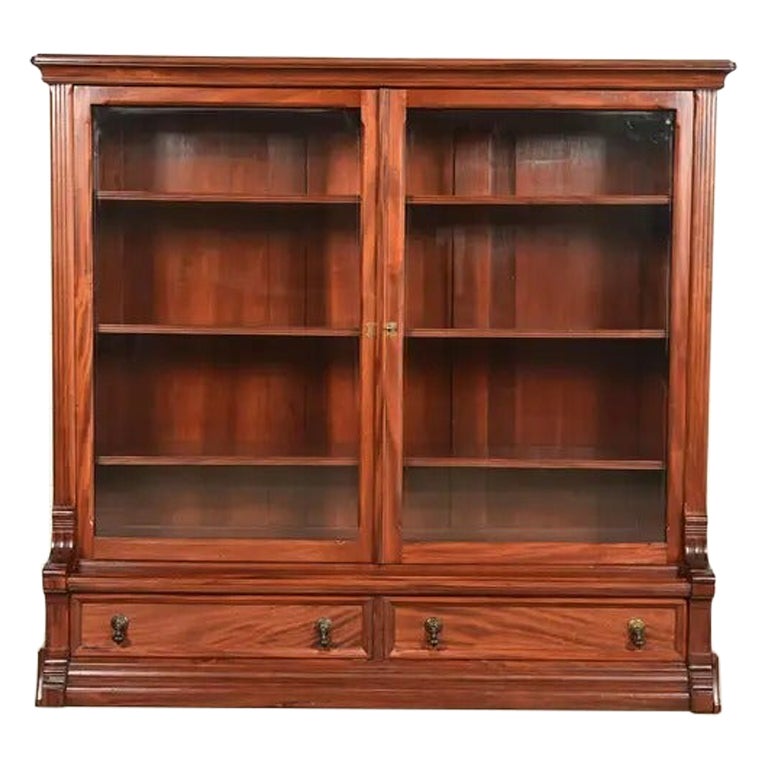 Herter Brothers Style Antique Eastlake Victorian Mahogany Bookcase Cabinet