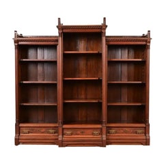 Herter Brothers Style Antique Eastlake Victorian Triple Bookcase, Circa 1880s