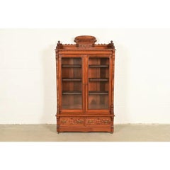Herter Brothers Style Antique Eastlake Victorian Walnut Bookcase, Circa 1880s