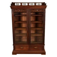 Herter Brothers Style Antique Eastlake Victorian Walnut Bookcase, Circa 1880s