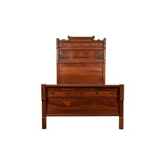 Herter Brothers Style Antique Victorian Burled Walnut Full Size Bed, Circa 1880s