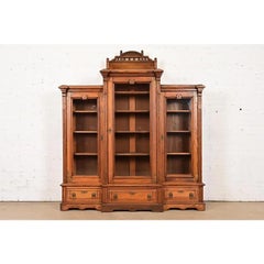 Herter Brothers Style Antique Victorian Carved Oak Bookcase Cabinet, Circa 1880s