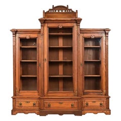 Herter Brothers Style Antique Victorian Carved Oak Bookcase Cabinet, Circa 1880s