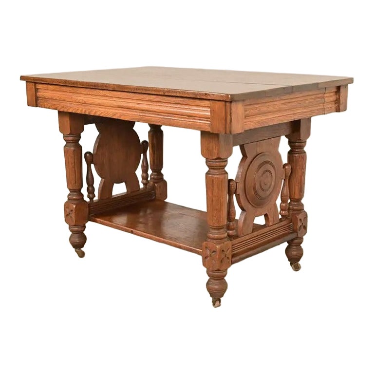 Herter Brothers Style Antique Victorian Carved Oak Writing Desk, Circa 1890s