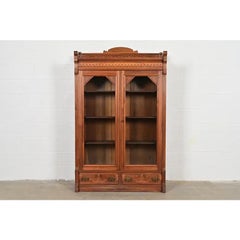 Herter Brothers Style Antique Victorian Carved Walnut Bookcase, Circa 1880s