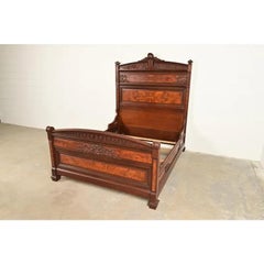 Herter Brothers Style Antique Victorian Walnut Queen Size Bed, Circa 1880s