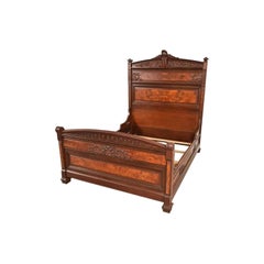 Herter Brothers Style Antique Victorian Walnut Queen Size Bed, Circa 1880s