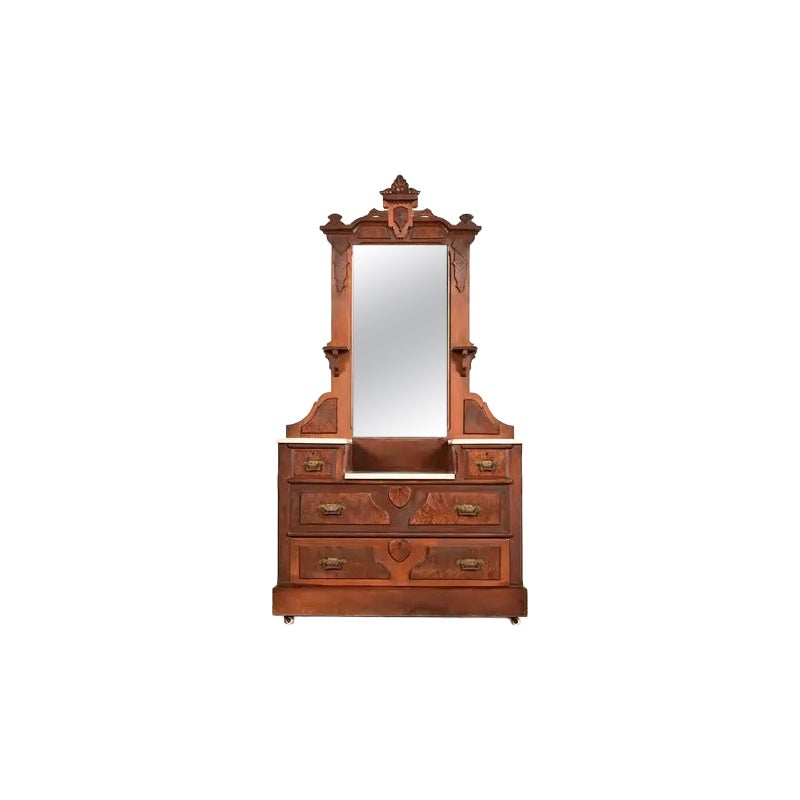Herter Brothers Style Antique Victorian Walnut Vanity Dresser, Circa 1880s For Sale