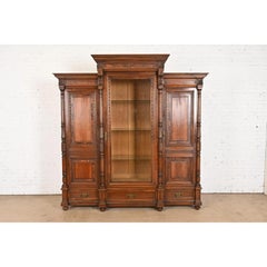 Herter Brothers Style Monumental Antique Eastlake Victorian Walnut Bookcase