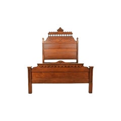Herter Brothers Style Monumental Victorian Walnut Full Size Bed, Circa 1880s