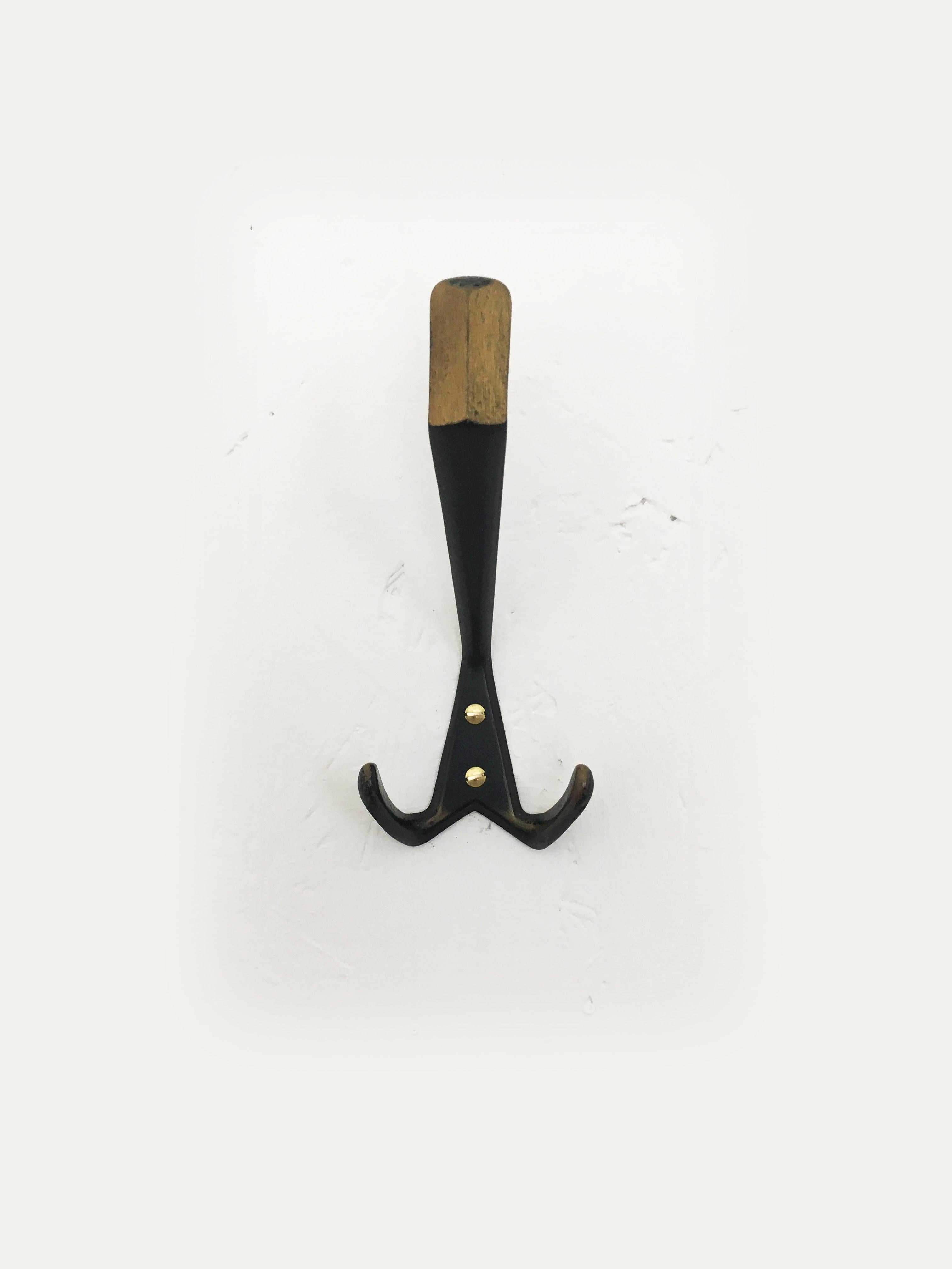 Mid-Century Modern Hertha Baller Blackened Brass Wall Hooks Model 'Mariahilf' 11 Pieces Available