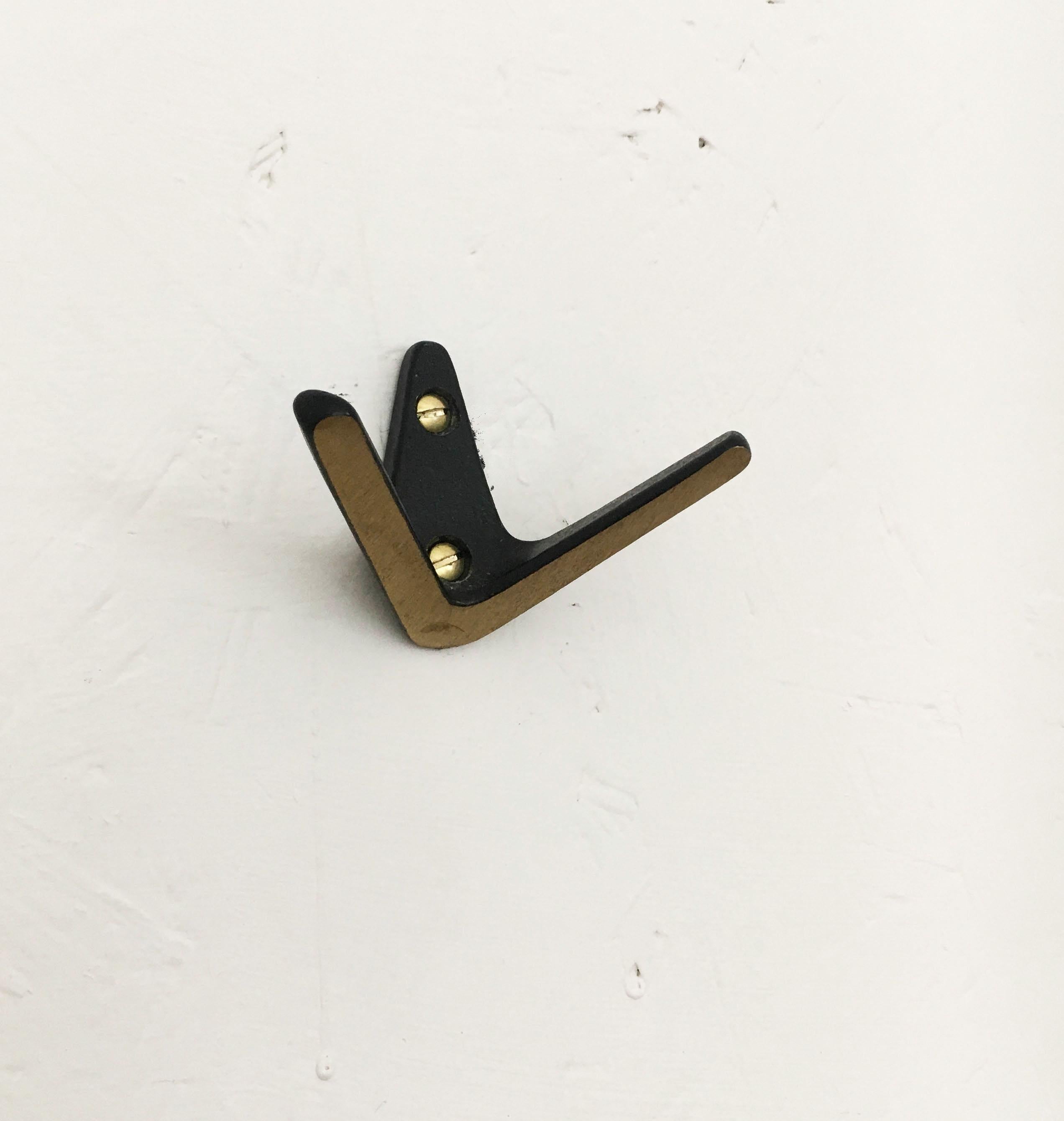 Mid-Century Modern Hertha Baller Blackened Brass Wall Hooks Model 'Döbling' 8 Pieces Available