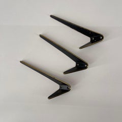 Hertha Baller Brass Wall Hooks Model 'Josefstadt' Set of 3, Austria 1950s