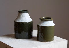 Hertha Bengtson, Jarrones, Gres esmaltado verde, Rörstrand, Suecia, años 50