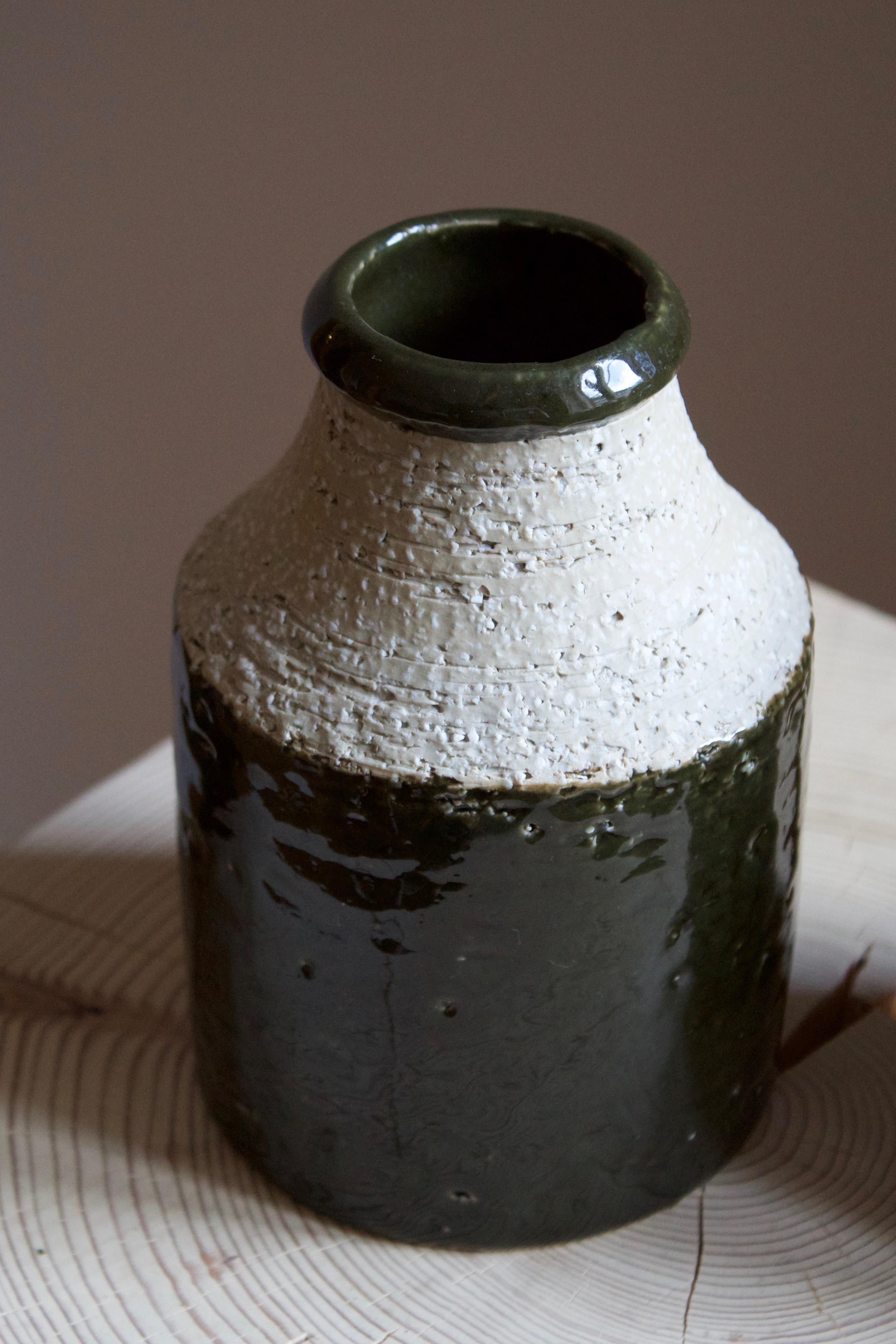 Swedish Hertha Bengtson, Vases, Green Glazed Stoneware, Rörstrand, Sweden, 1950s