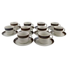 Hertha Bengtsson for Rörstrand, 10 Koka Coffee Cups with Saucers