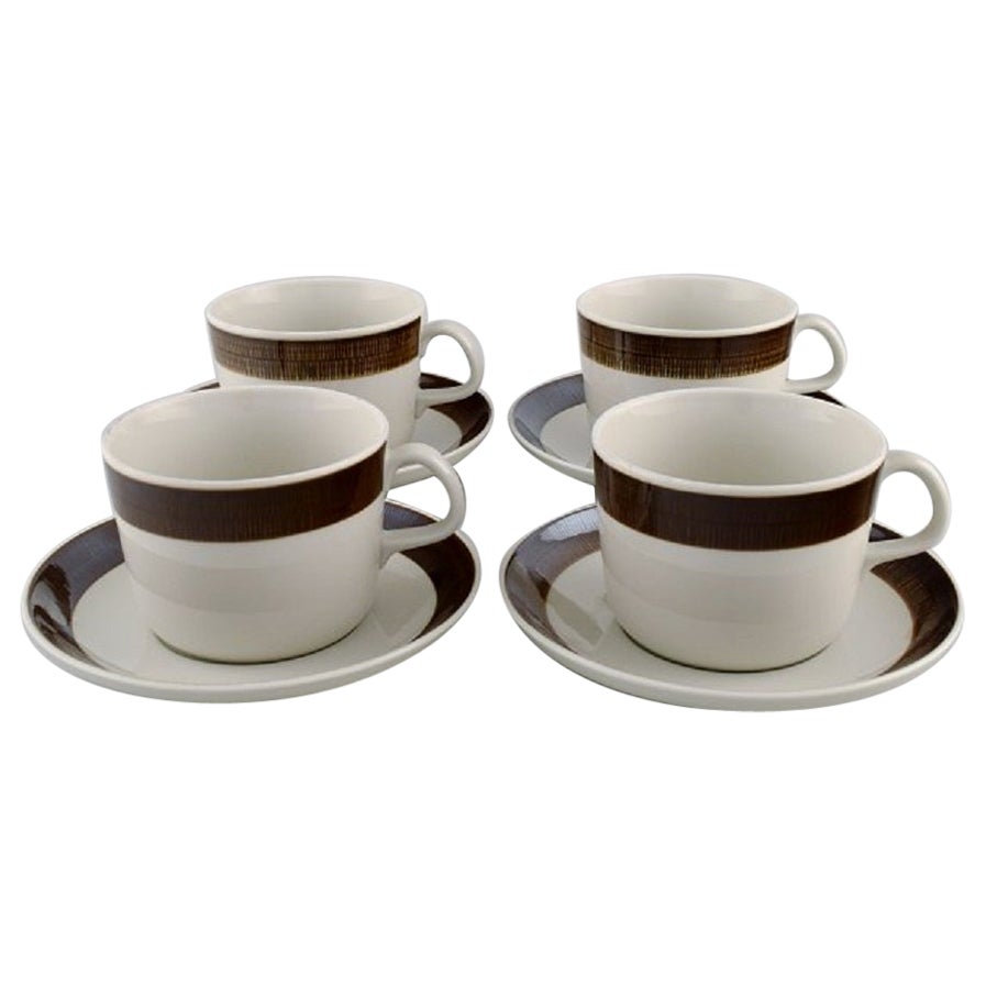 Hertha Bengtsson for Rörstrand, Four Koka Teacups with Saucers