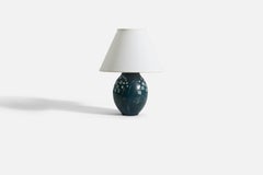 Hertha Bengtsson, Tischlampe, glasierter Steingut-Messingständer, Schweden, 1950