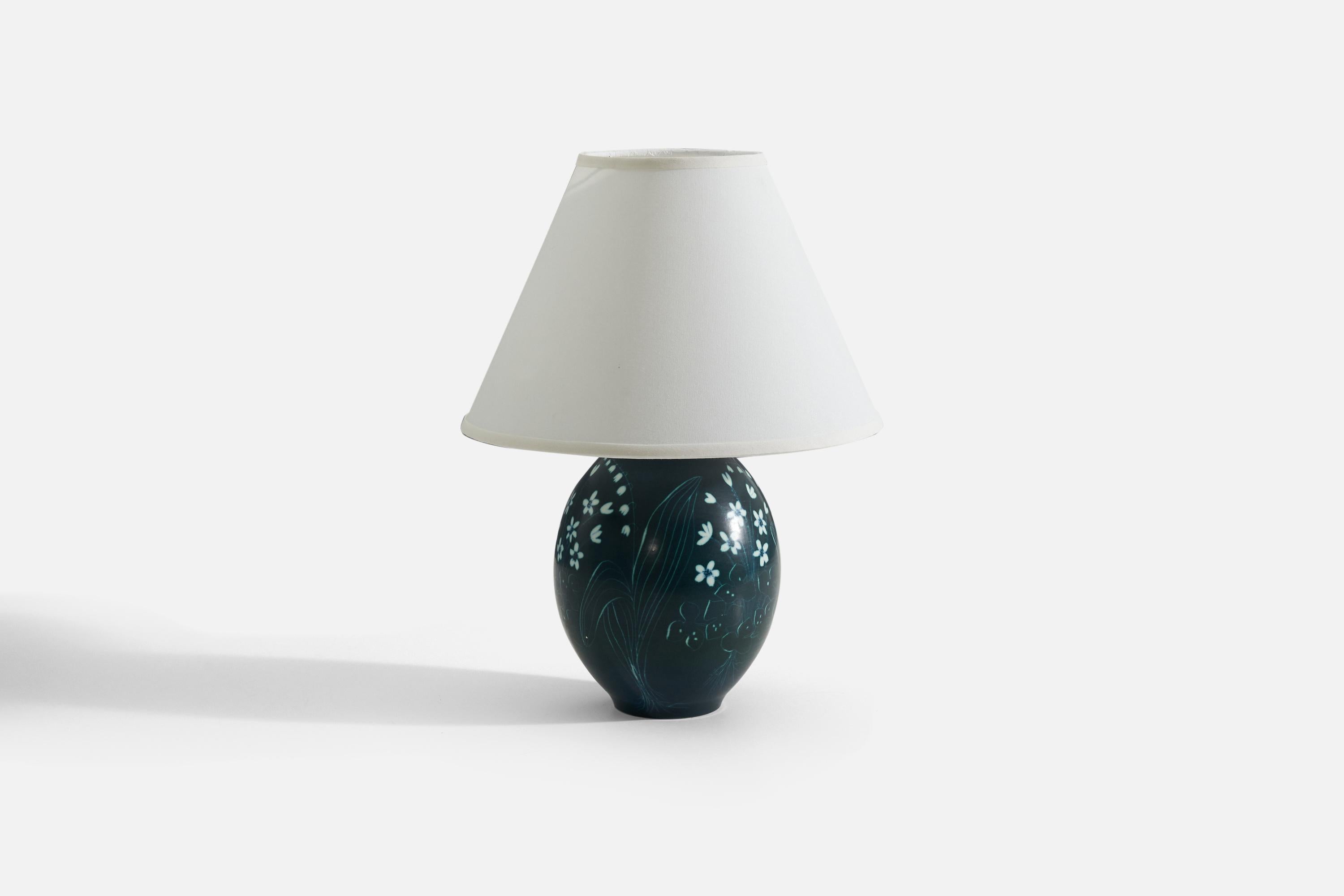 Mid-Century Modern Hertha Bengtsson, Table Lamp, Glazed Stoneware Brass Rörstand, Sweden, 1950