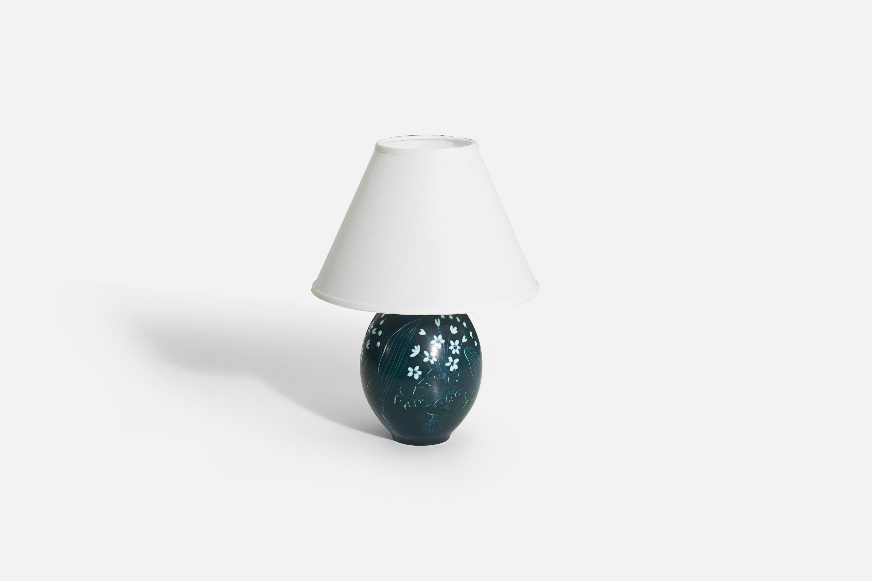 Swedish Hertha Bengtsson, Table Lamp, Glazed Stoneware Brass Rörstand, Sweden, 1950