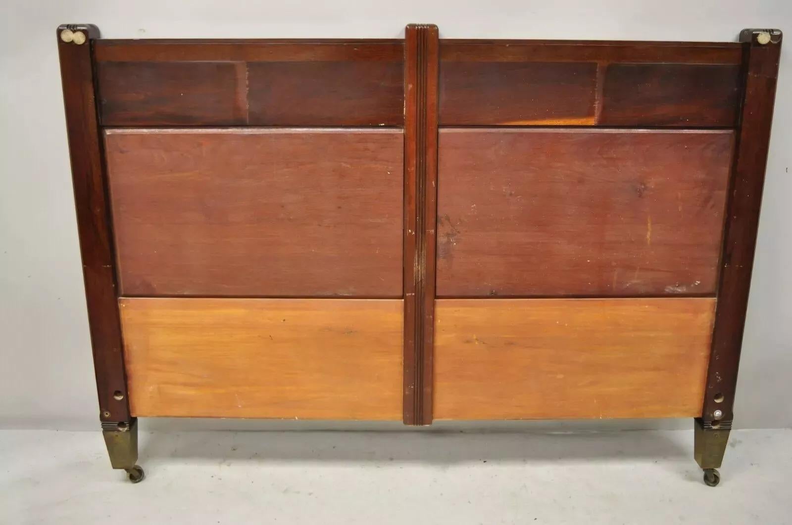 Herts Brothers Edwardian Mahogany Brass Satinwood Inlay Queen Bed Headboard For Sale 3