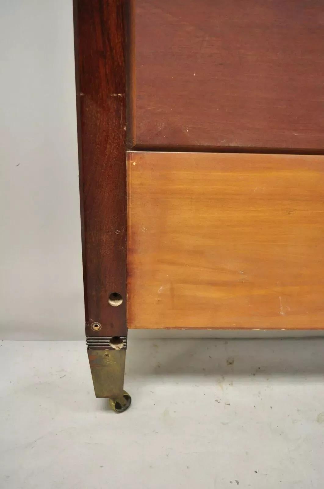 Herts Brothers Edwardian Mahogany Brass Satinwood Inlay Queen Bed Headboard For Sale 4