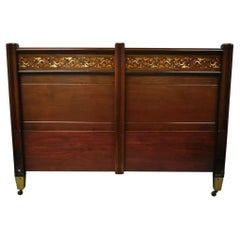 Herts Brothers Edwardian Mahogany Brass Satinwood Inlay Queen Bed Headboard