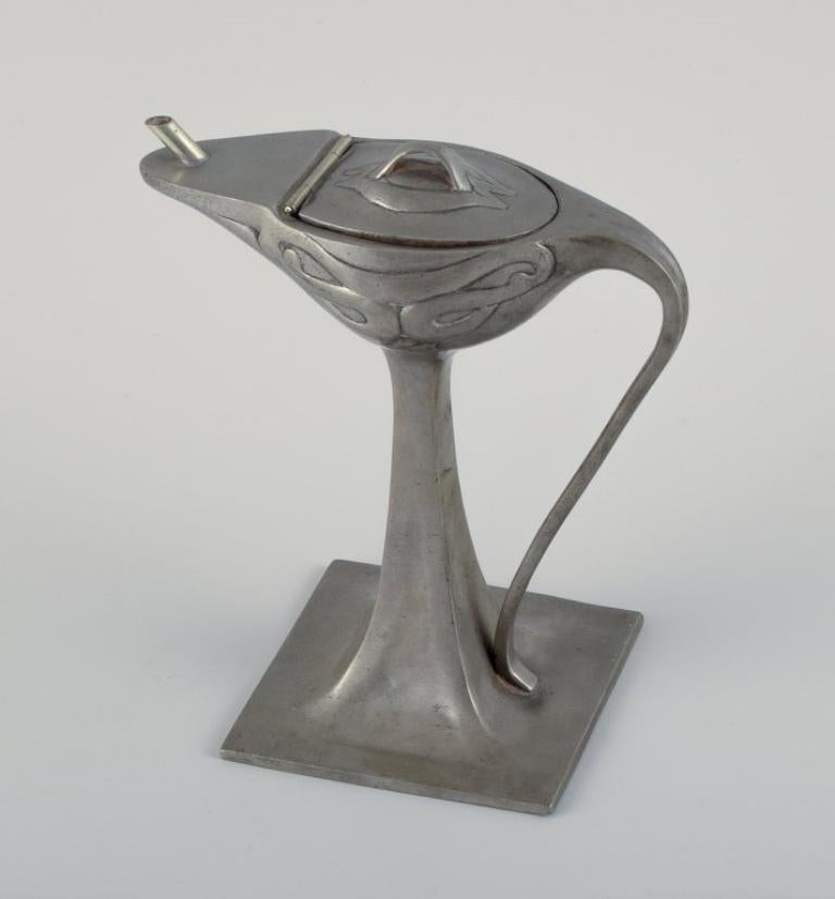 20th Century Hertz & Ballin, Handmade Pewter Jug / Oil Lamp on Foot in Art Nouveau Style