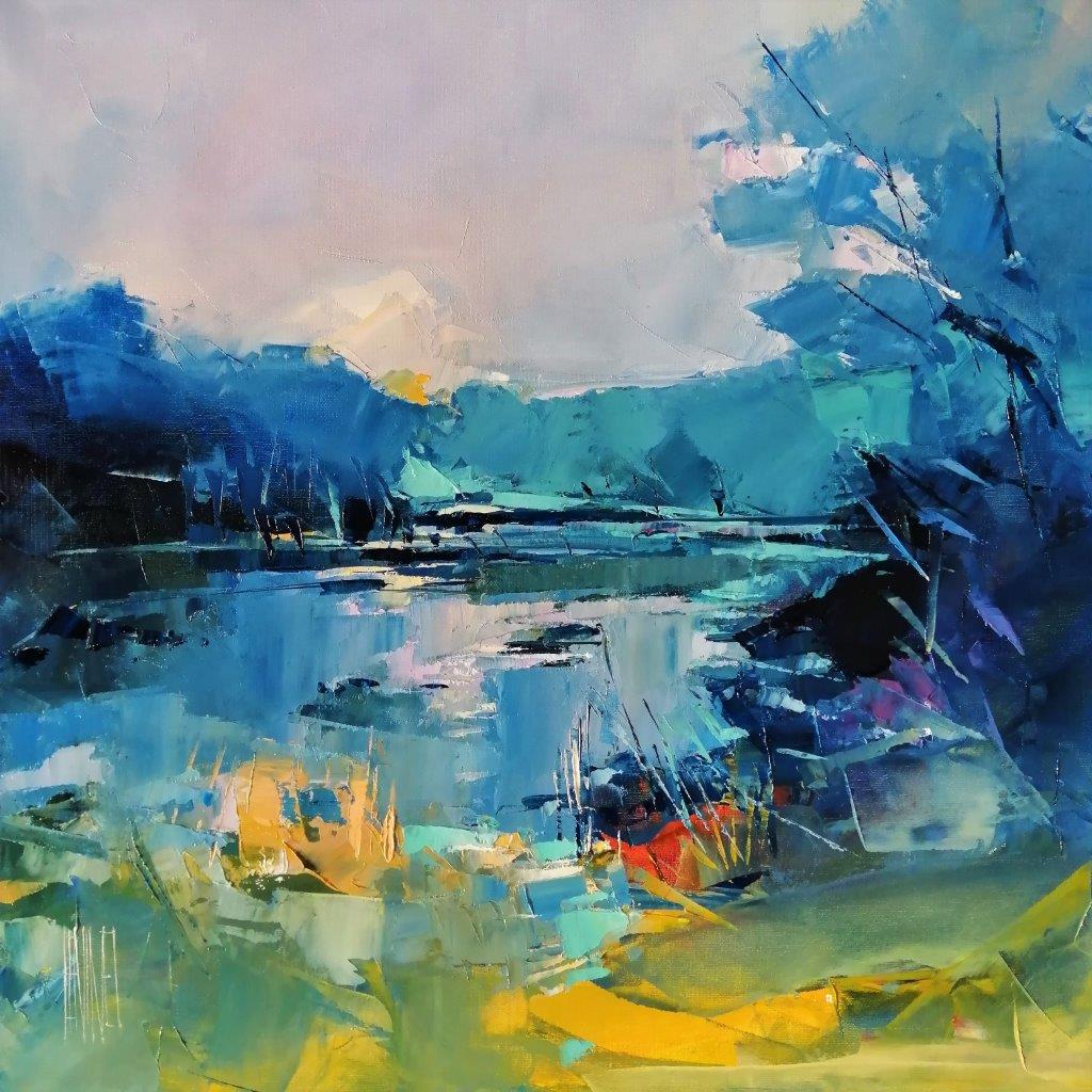 Hervé Lenouvel Landscape Painting - Reflêts à l'étang