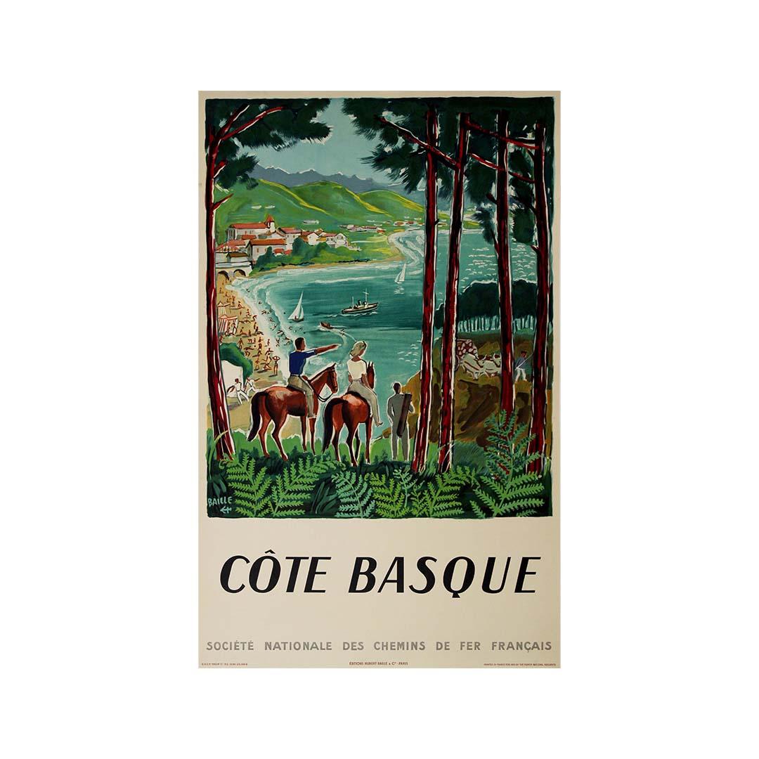 1950 Original travel poster by Hervé Baille - Côte basque SNCF For Sale 2