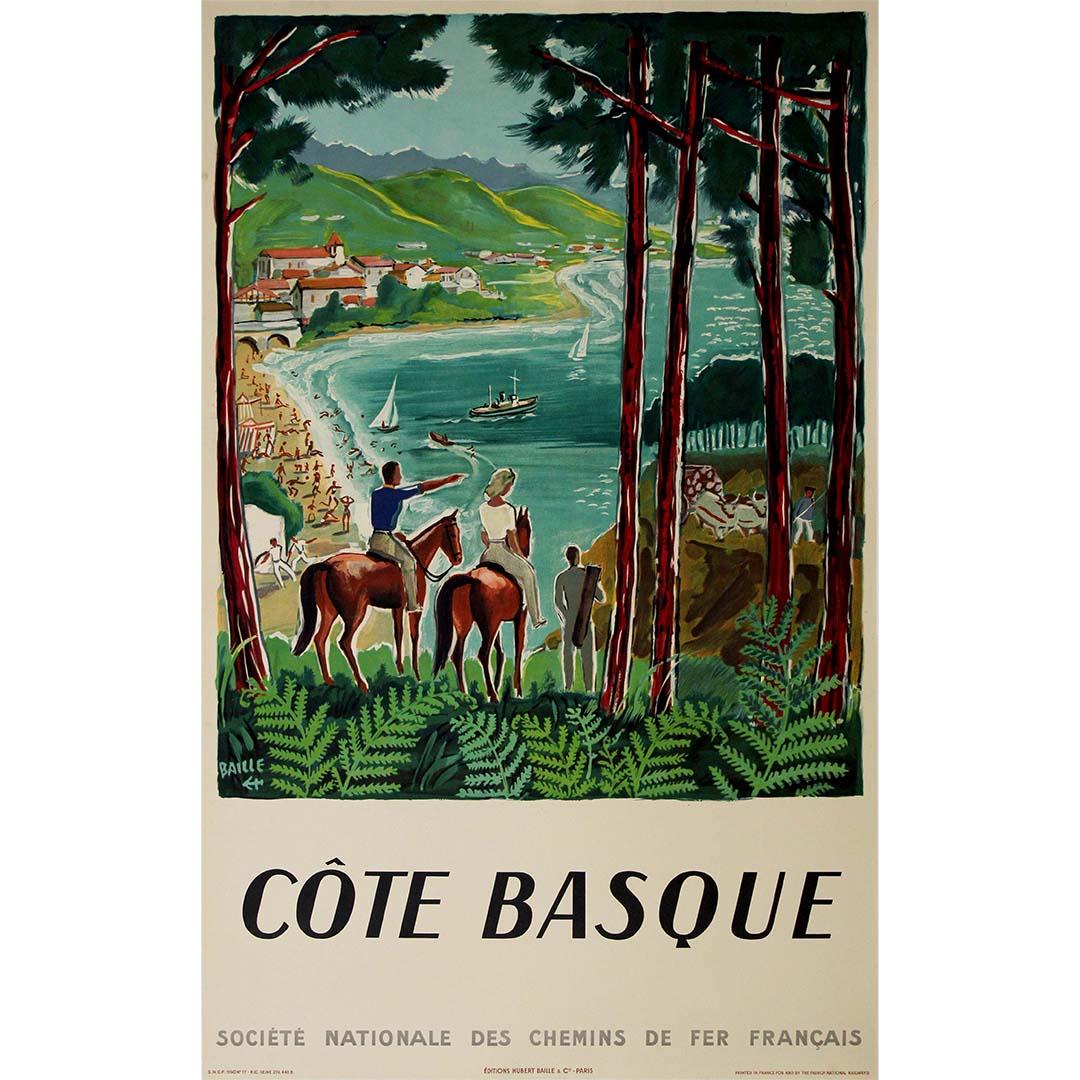 1950 Original travel poster by Hervé Baille - Côte basque SNCF - Print by Herve Baille