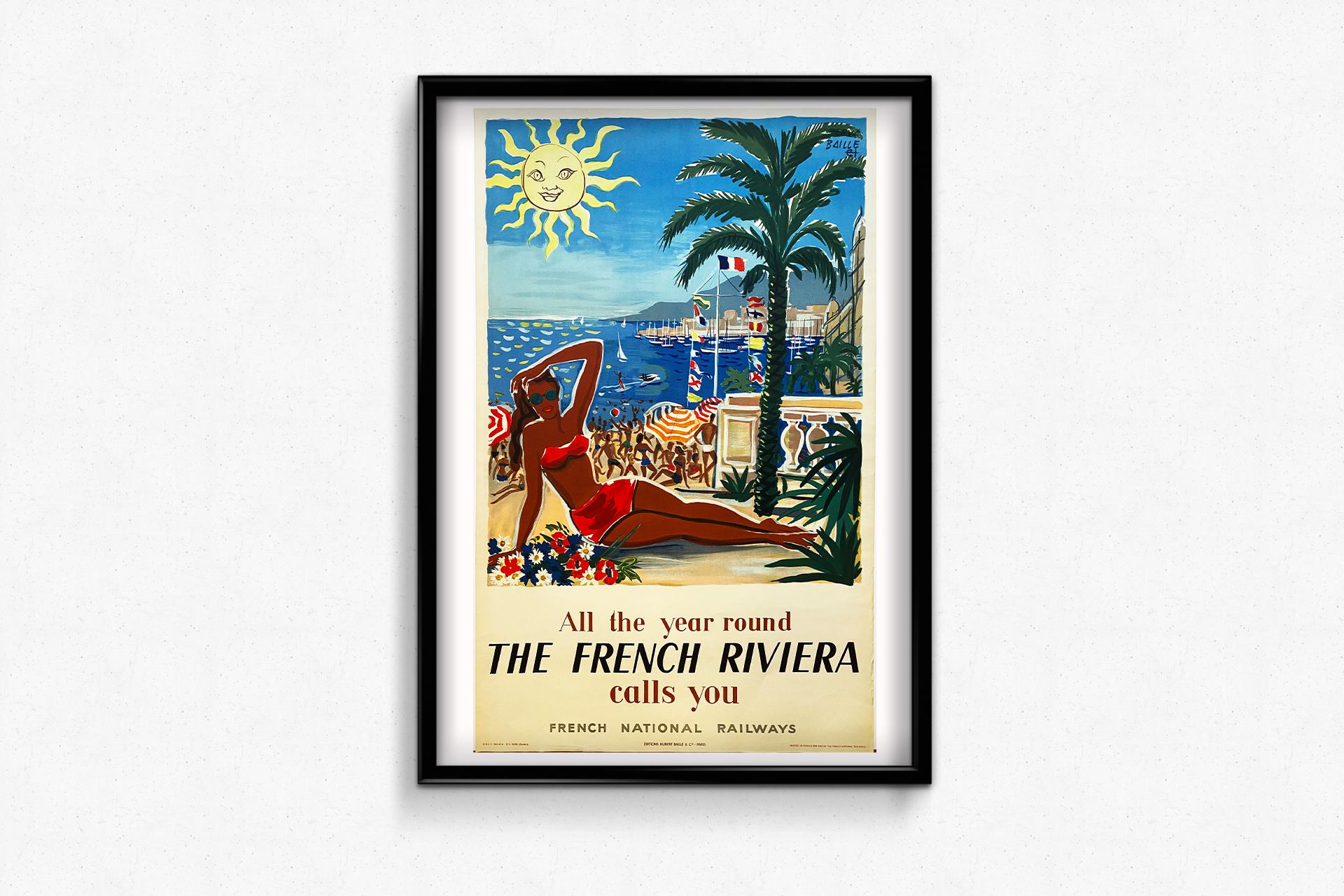 Originalplakat von Hervé Baille 🇫🇷 (1896-1974), einem französischen Zeichner und Graveur. Während seiner Karriere war er Mitglied des Zeichenkomitees des Salon des Humoristes und illustrierte in den 1940er Jahren Plakate für Eisenbahnen und