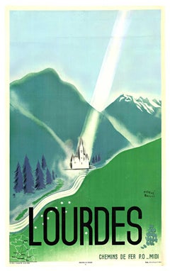 Original Lourdes Chemins de Fer French railroad vintage travel poster