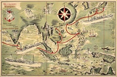 Affiche publicitaire vintage d'origine Messageries Maritimes Far East Map H Baille