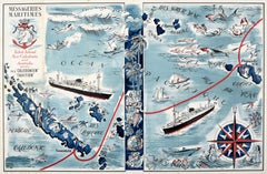 Poster pubblicitario originale d'epoca Tahiti Nuova Caledonia Mappa illustrata del percorso