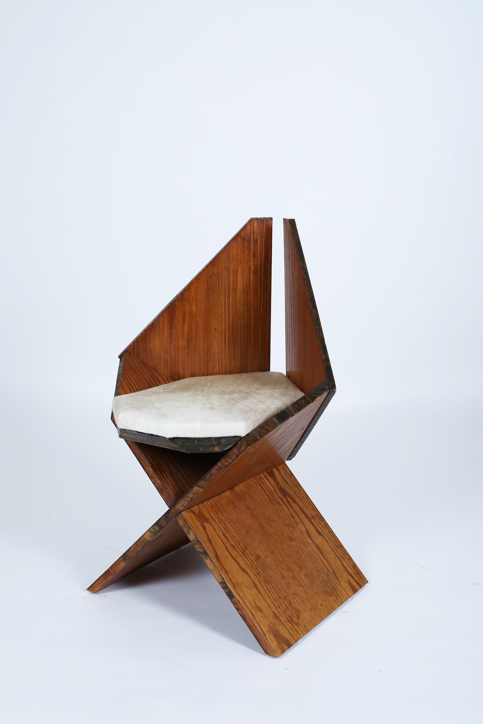 Chair by Hervé Baley c. 1991-1992. Made of Oregon pine on structured wood.