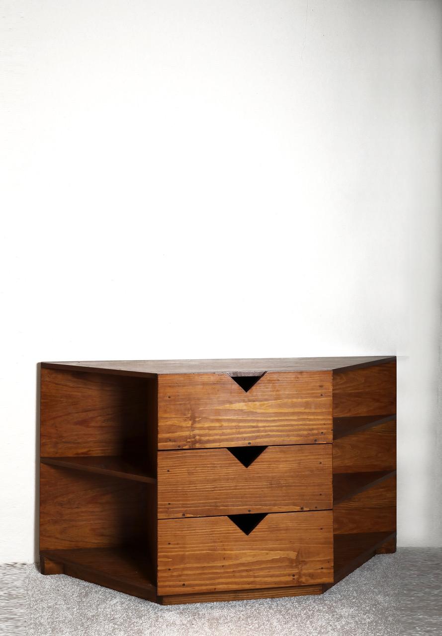 Chest of drawers by Hervé Baley, c.1991-1996. Made of Oregon pine on structured wood.