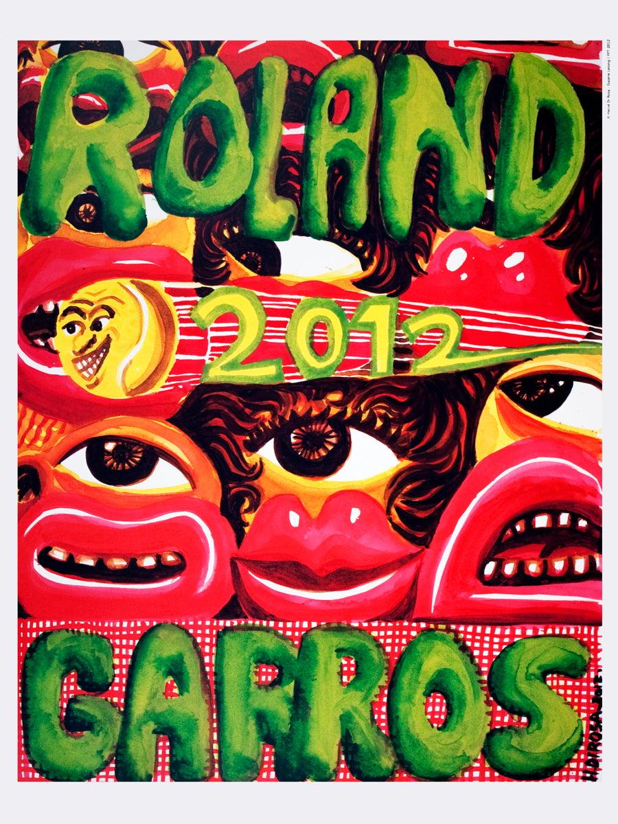 The 2012 Roland Garros poster by Hervé Di Rosa, a French artist known for his vibrant, cartoon-like style and his involvement in the Figuration Libre movement, offers a whimsical and colorful interpretation of the French Open. Di Rosa’s work is