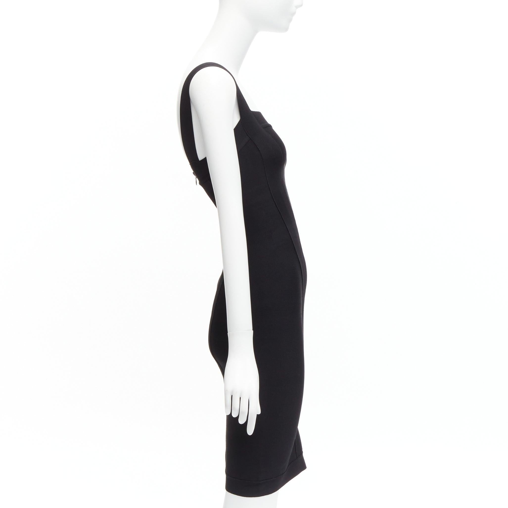 HERVE L LEROUX black square neck panelled bodycon bandage cocktail dress FR36 S In Good Condition For Sale In Hong Kong, NT