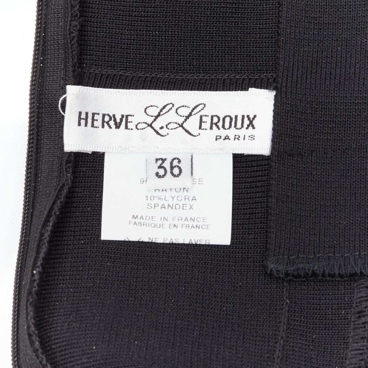 HERVE L LEROUX black square neck panelled bodycon bandage cocktail dress FR36 S For Sale 4