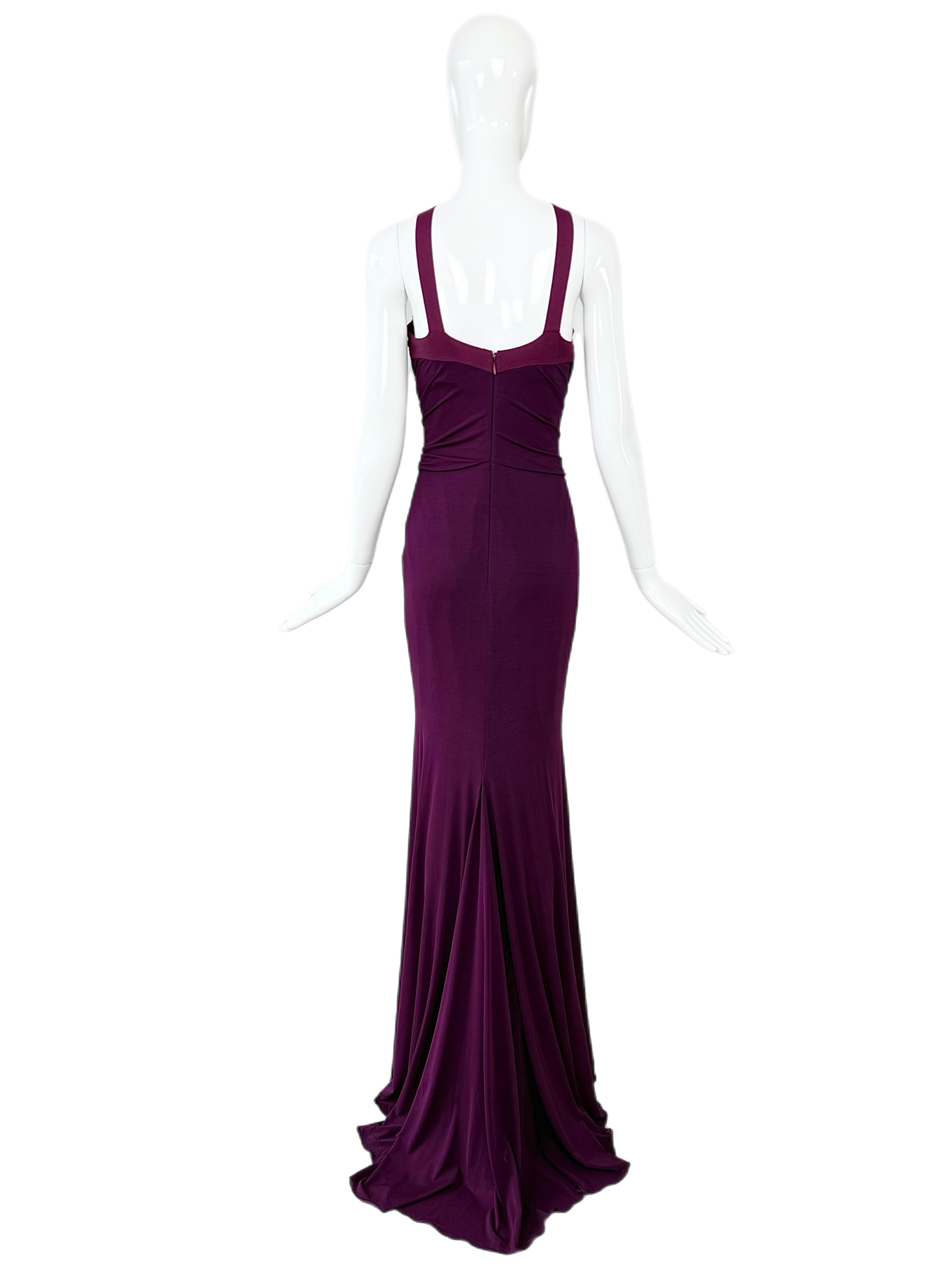 HERVE L LEROUX Couture Vintage Purple Ruched Evening Gown Halter 1