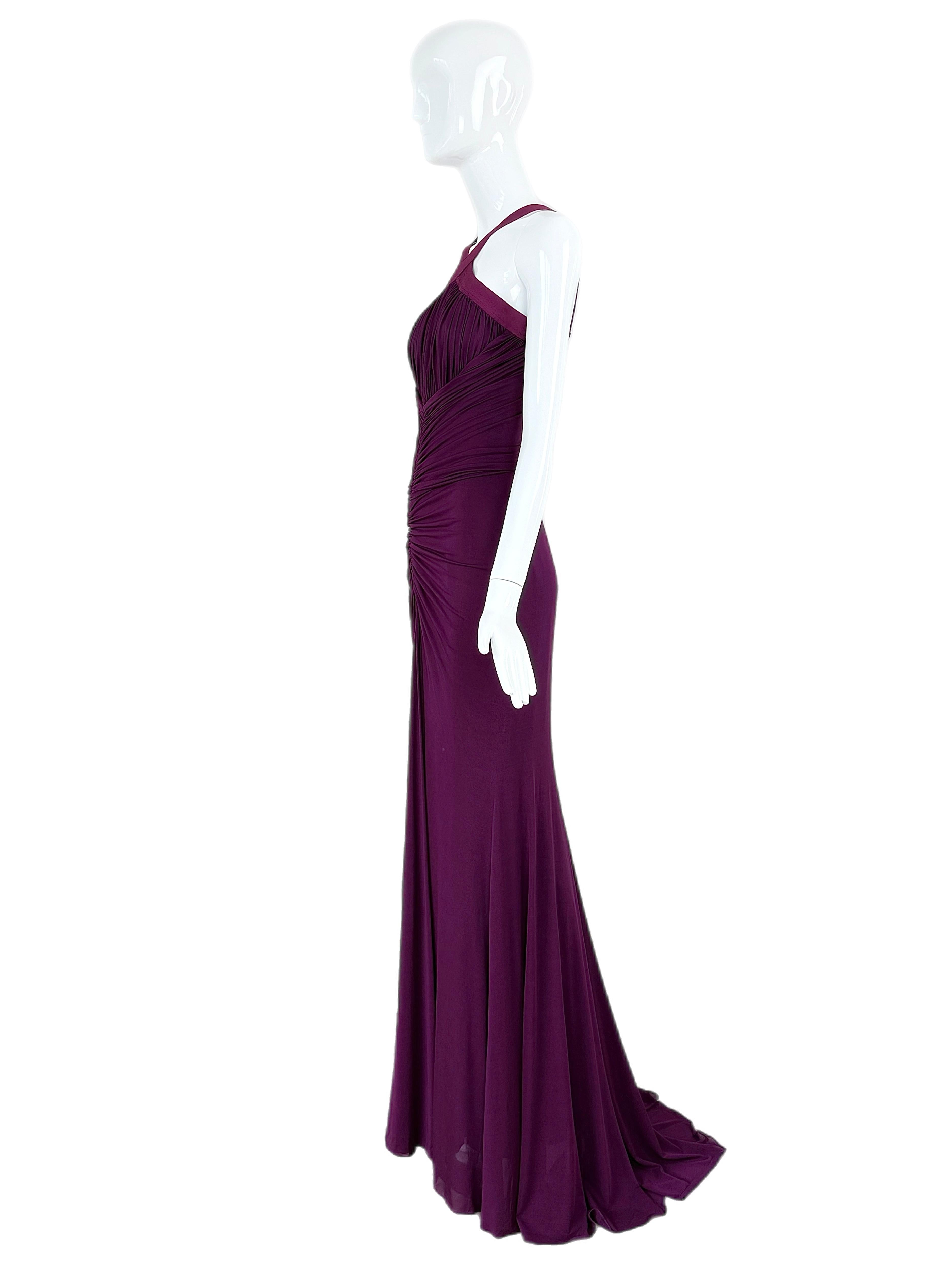 HERVE L LEROUX Couture Vintage Purple Ruched Evening Gown Halter 2