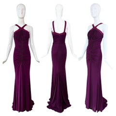 HERVE L LEROUX Couture Vintage Purple Ruched Evening Gown Halter