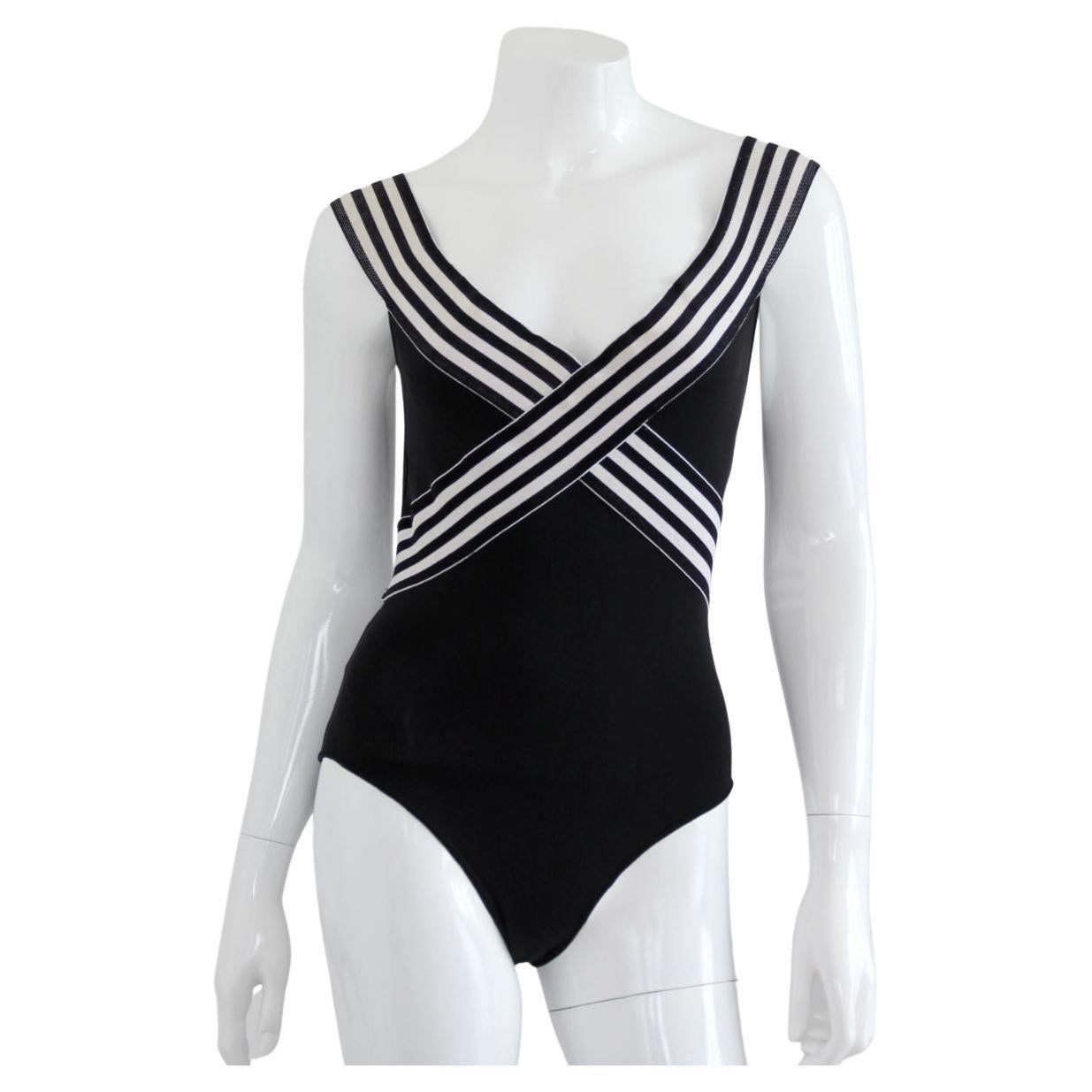 HERVÉ LEGER 1990s Black And White Exceptional Swimsuit