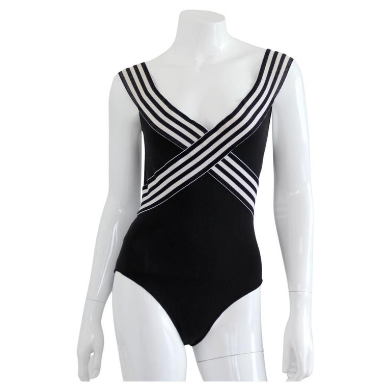 HERVÉ LEGER 1990s Black And White Exceptional Swimsuit For Sale at 1stDibs