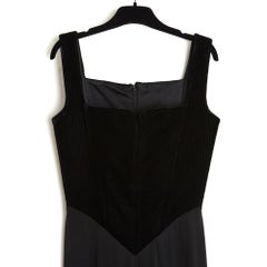 Herve Leger 1990s Robe FR38 Black Velvet and Jersey Drape Maxi Dress UK10 US8