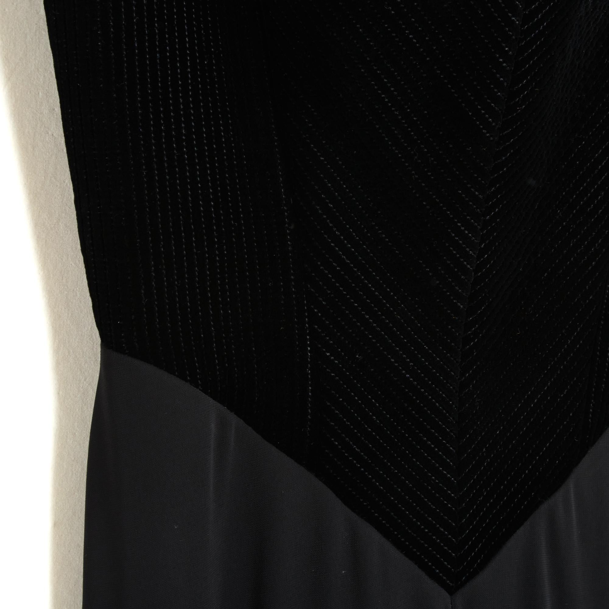 Herve Leger 1990s Robe FR38 Schwarzer Samt und Jersey Drapierung Maxikleid UK10 US8 Damen im Angebot