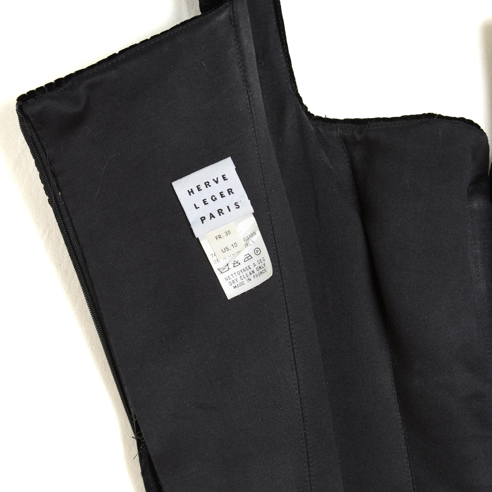Herve Leger 1990s Robe FR38 Schwarzer Samt und Jersey Drapierung Maxikleid UK10 US8 im Angebot 2