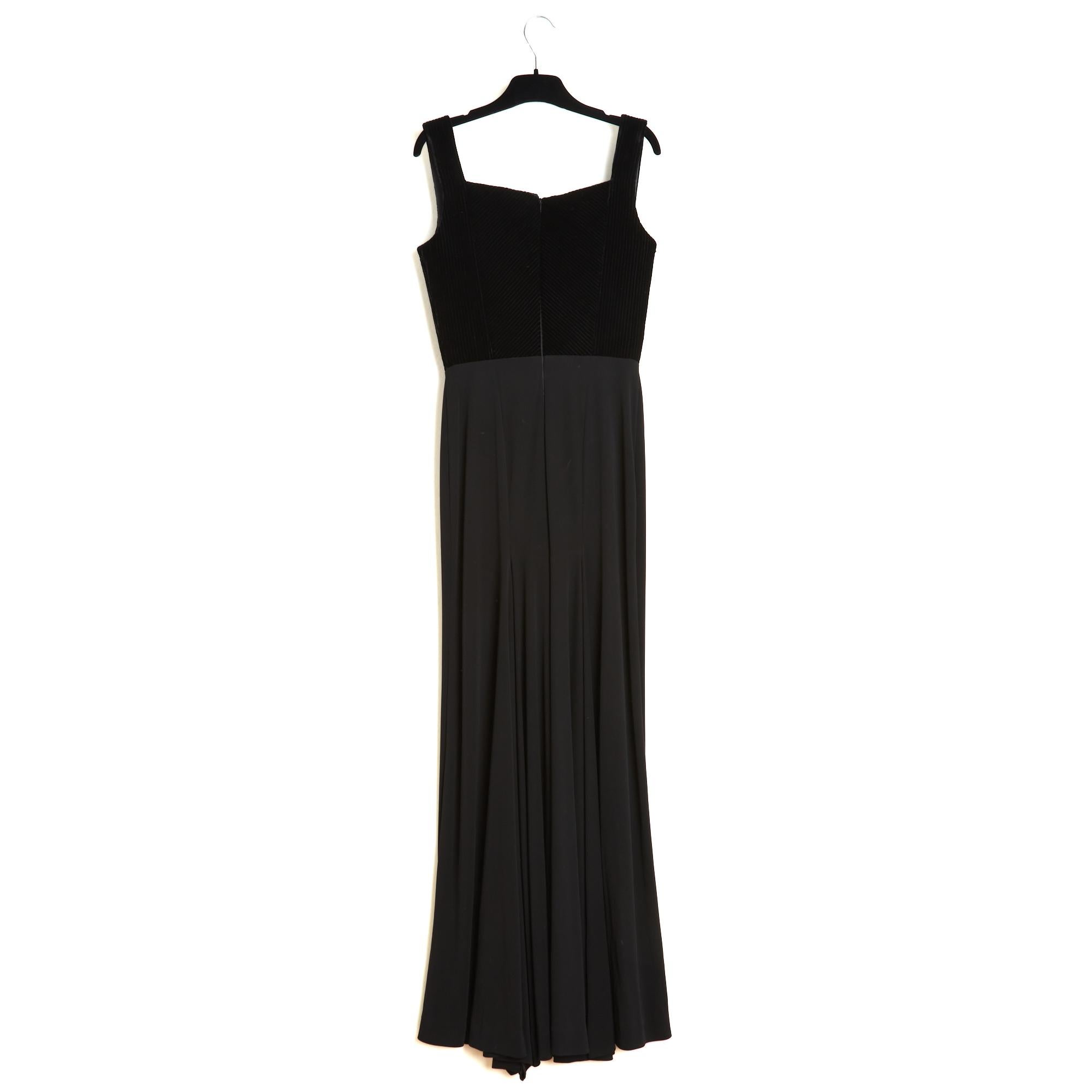 Herve Leger 1990s Robe FR38 Schwarzer Samt und Jersey Drapierung Maxikleid UK10 US8 im Angebot 3