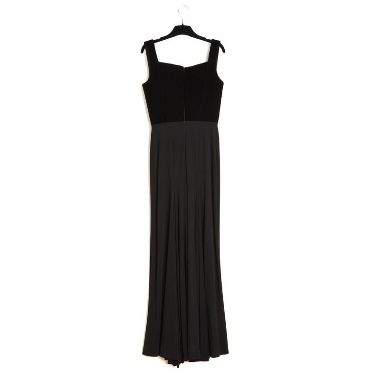 Herve Leger 1990s Robe FR38 Black Velvet and Jersey Drape Maxi Dress UK10  US8 For Sale at 1stDibs